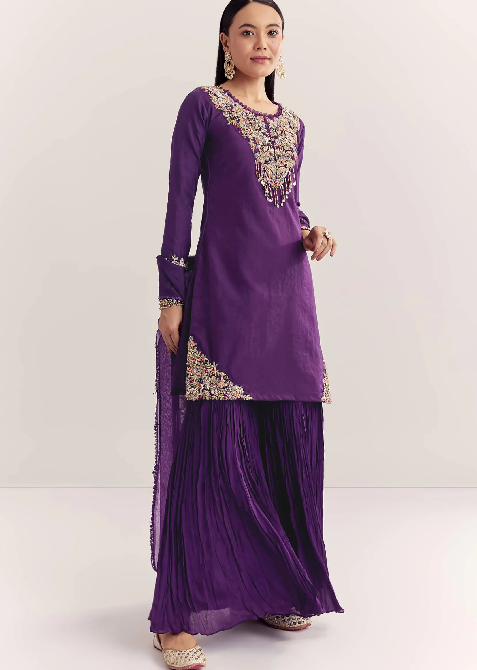 Purple Organza Embroidered Kurta Set With Dupatta