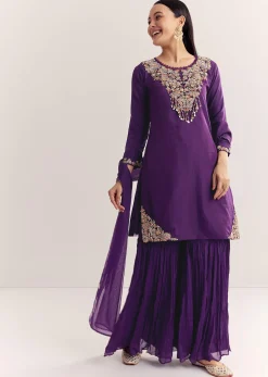 Purple Organza Embroidered Kurta Set With Dupatta
