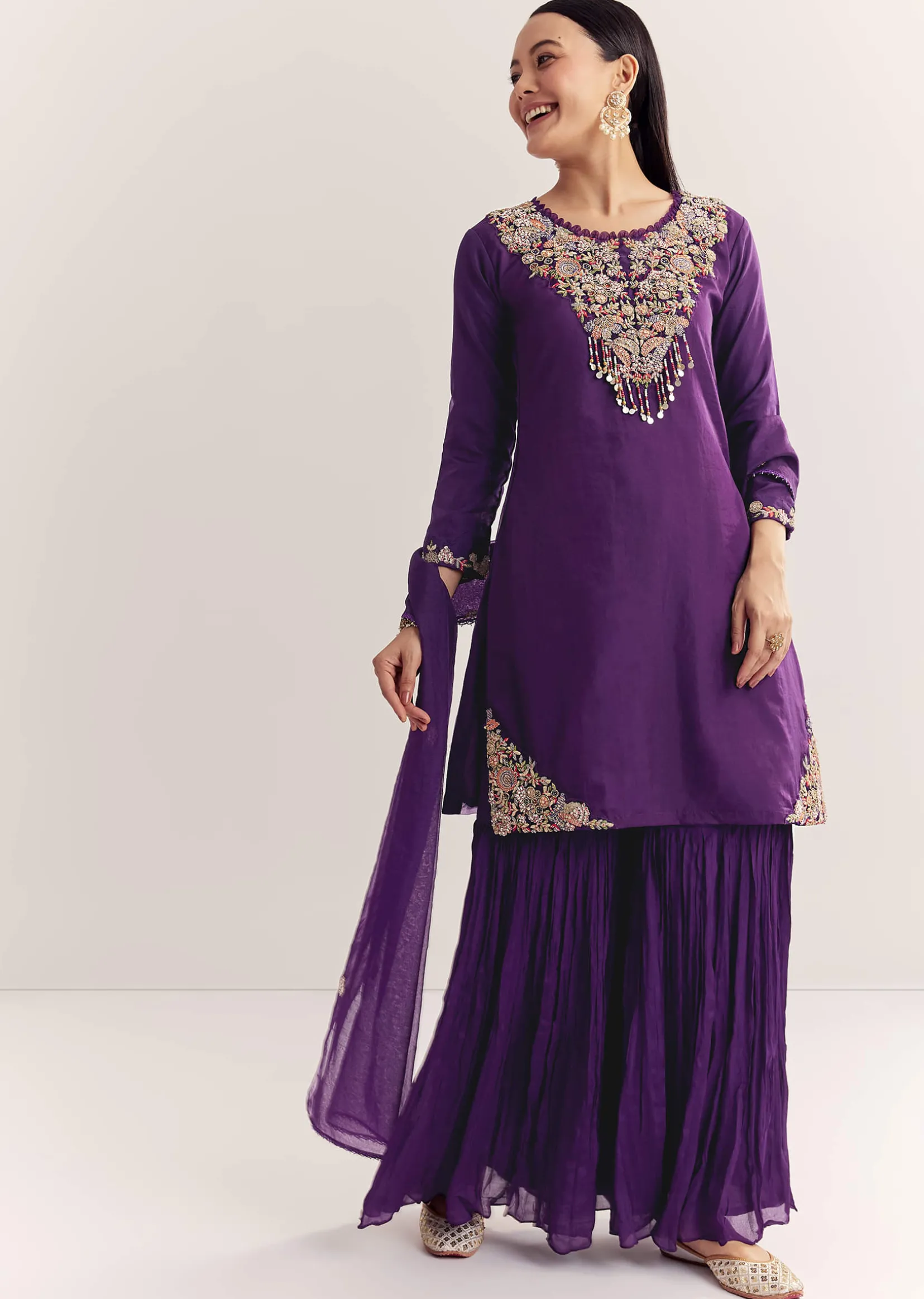 Purple Organza Embroidered Kurta Set With Dupatta