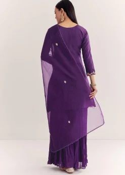 Purple Organza Embroidered Kurta Set With Dupatta