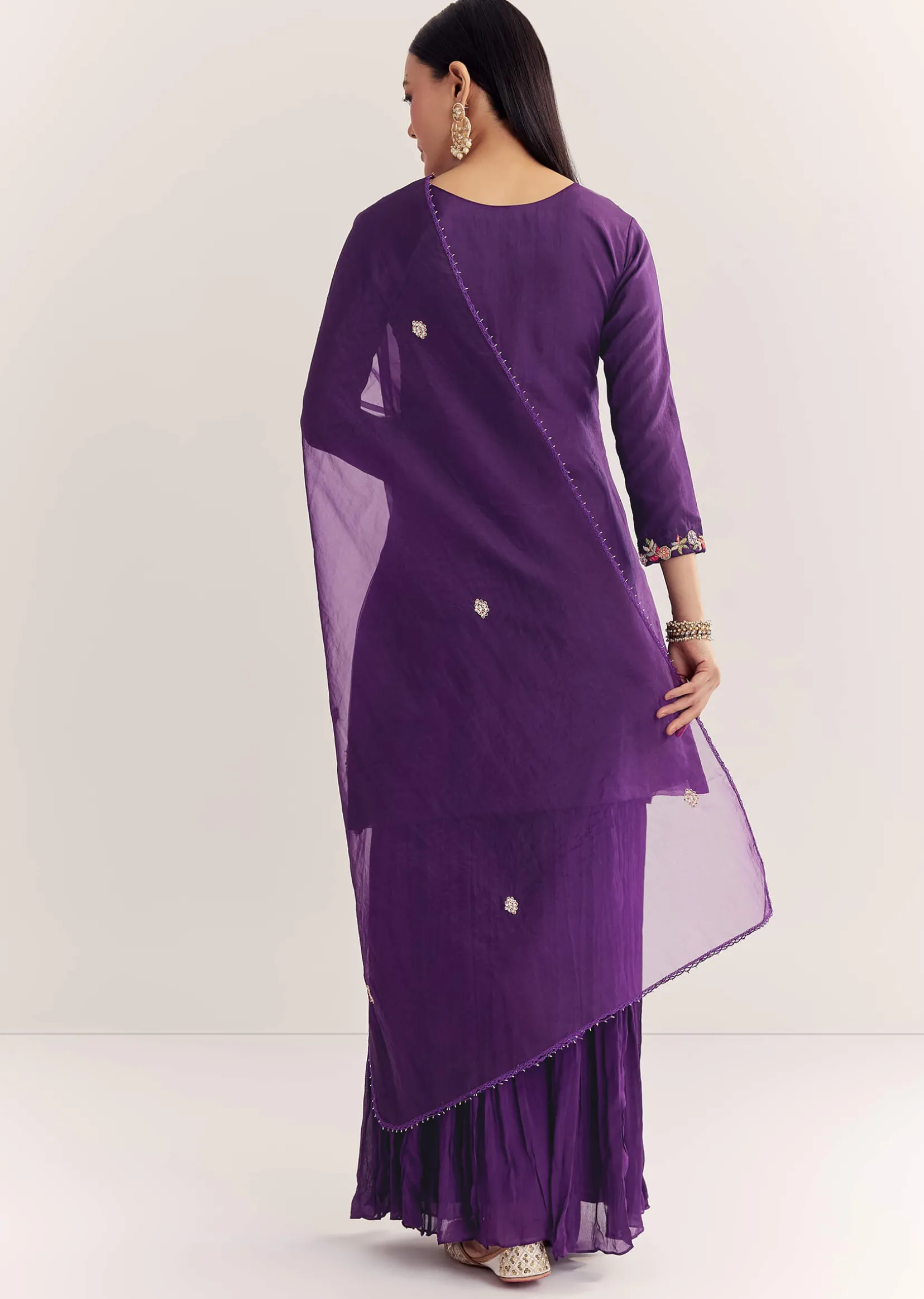 Purple Organza Embroidered Kurta Set With Dupatta