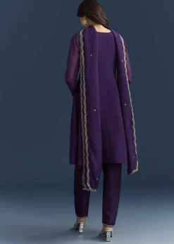 Purple Organza Kurta Set With Embroidery And Dupatta