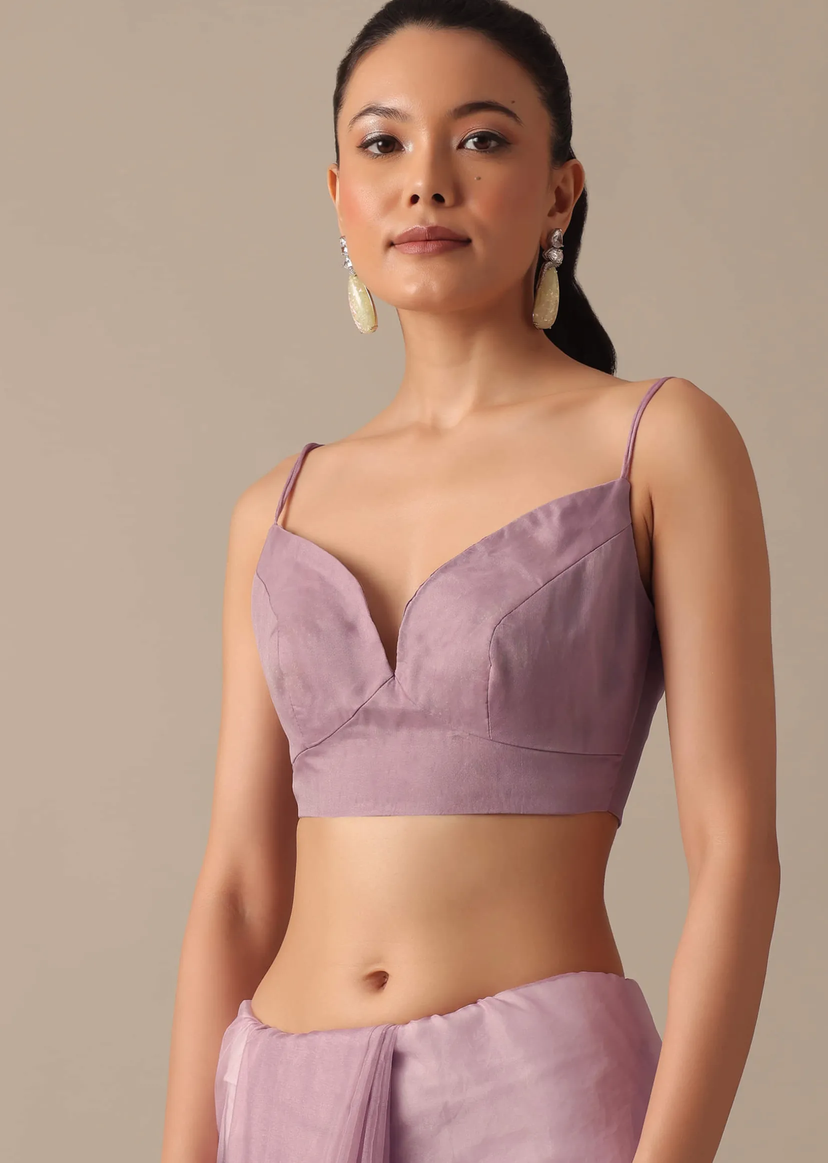 Purple Organza Saree with Embellished Border and Unstitched Blouse Piece
