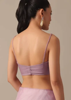 Purple Organza Saree with Embellished Border and Unstitched Blouse Piece