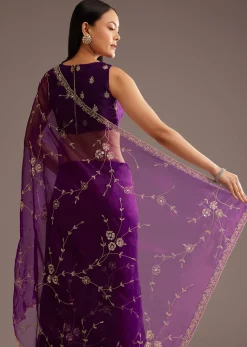 Purple Organza Tissue Saree With Sequins And Cutdana Jaal