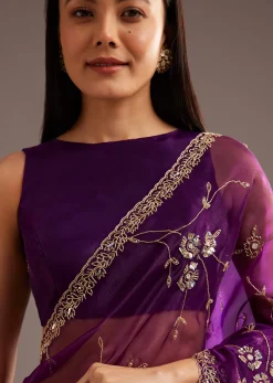 Purple Organza Tissue Saree With Sequins And Cutdana Jaal