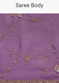 Purple Organza Tissue Saree With Sequins And Cutdana Jaal