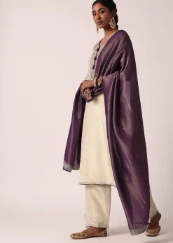 Purple Palazzo Set In Silk With Embroidered Kurta