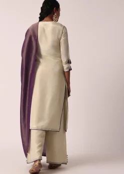 Purple Palazzo Set In Silk With Embroidered Kurta