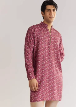 Purple Pashmina Zipper Kurta Pant Set