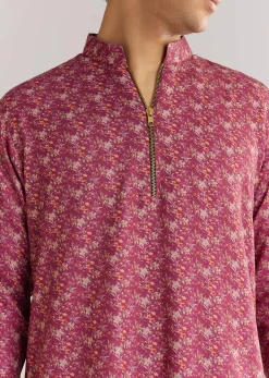 Purple Pashmina Zipper Kurta Pant Set