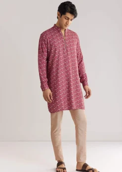Purple Pashmina Zipper Kurta Pant Set