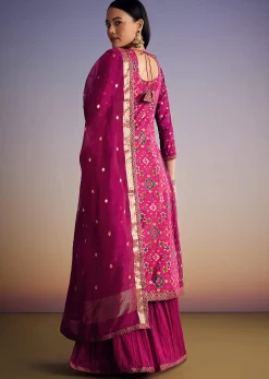 Purple Patola And Bandhani Print Kurta Set With Banarasi Dupatta