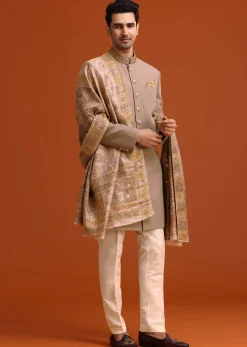 Purple Polyester Hand Embroidered Indo Western Set With Dupatta