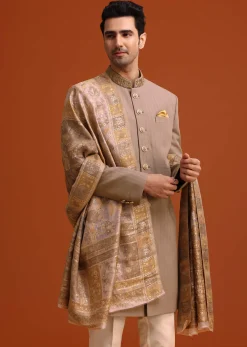 Purple Polyester Hand Embroidered Indo Western Set With Dupatta