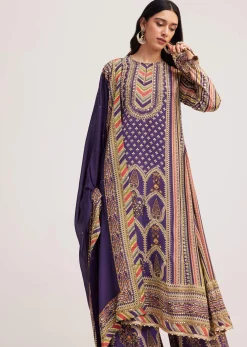 Purple Printed Palazzo Set With Embroidered Detailing