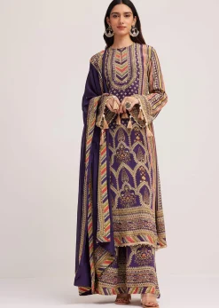 Purple Printed Palazzo Set With Embroidered Detailing