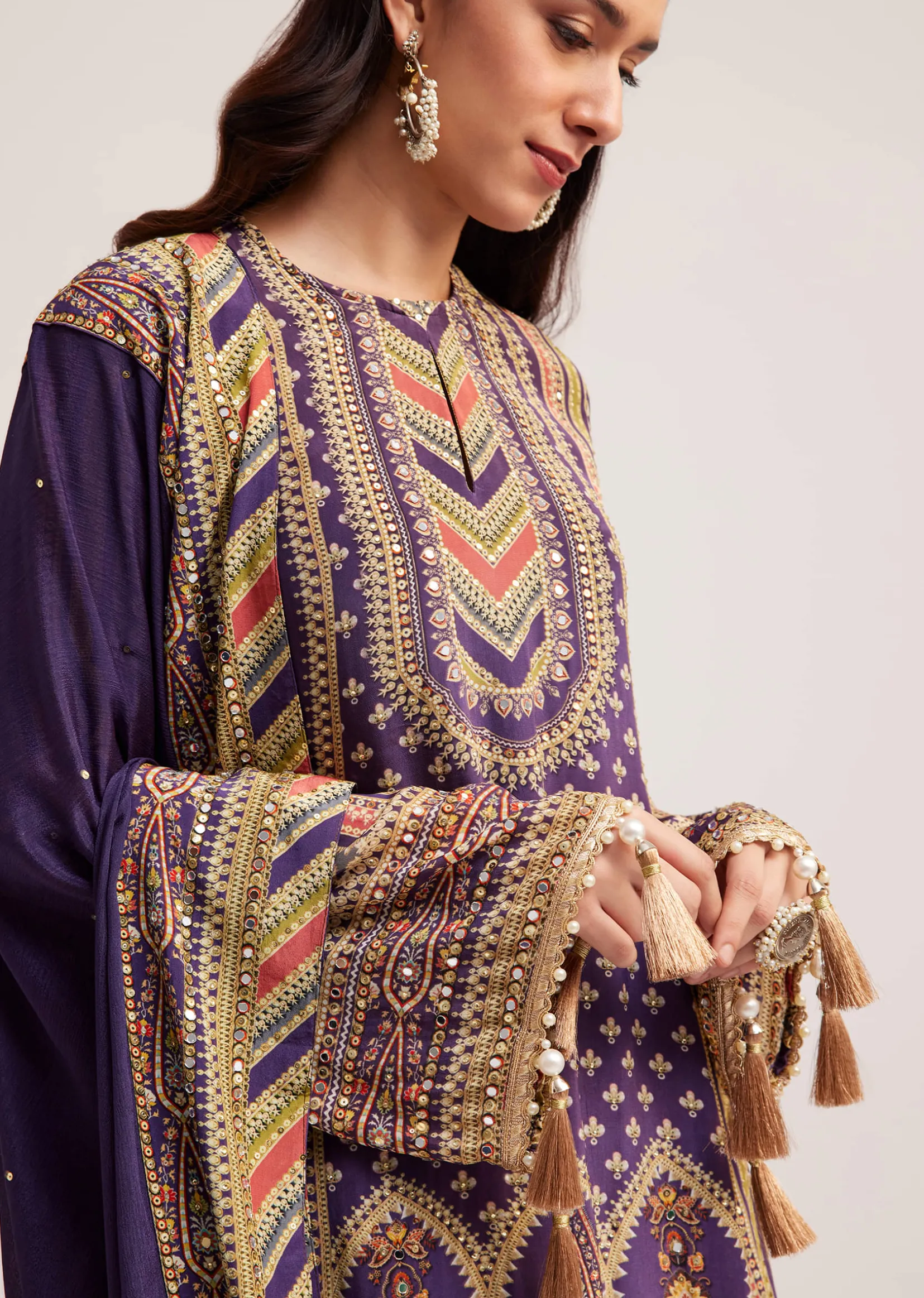 Purple Printed Palazzo Set With Embroidered Detailing