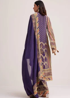 Purple Printed Palazzo Set With Embroidered Detailing