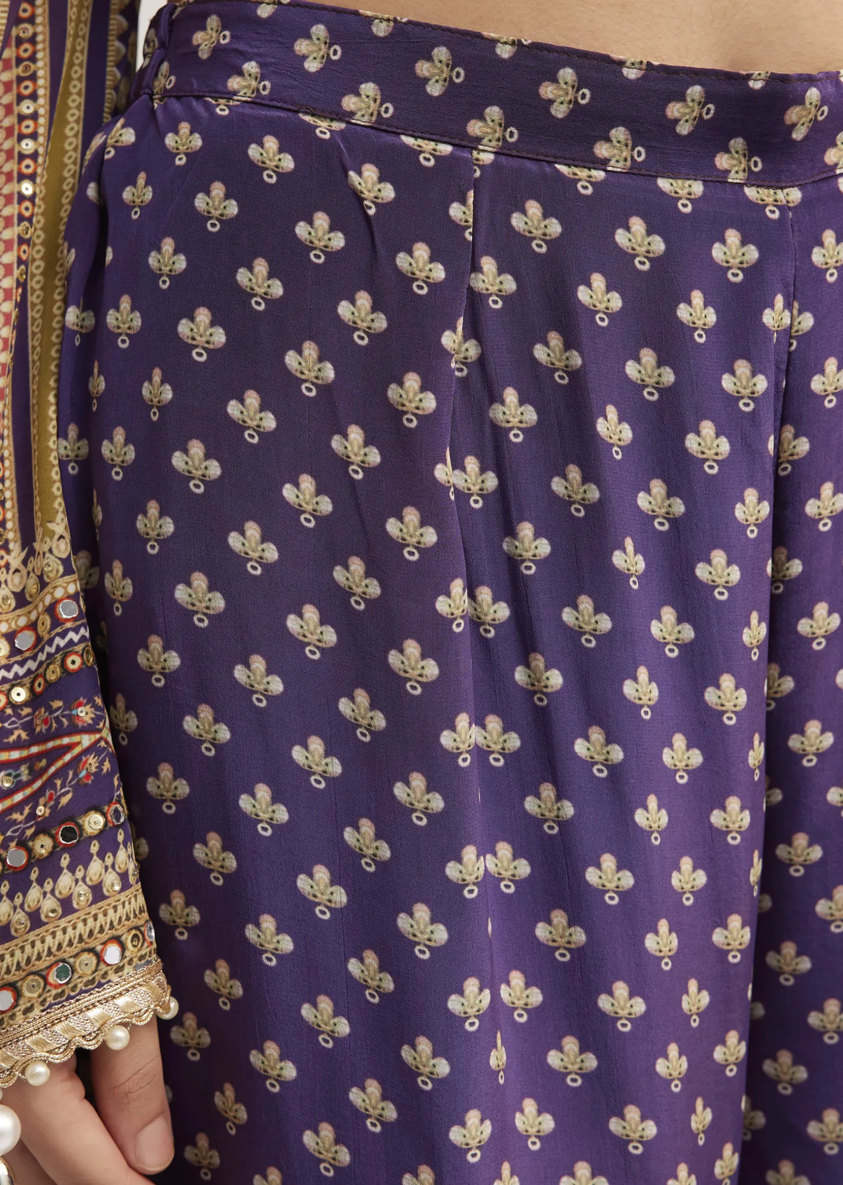 Purple Printed Palazzo Set With Embroidered Detailing
