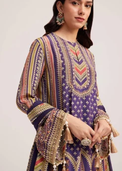 Purple Printed Palazzo Set With Mirror Work