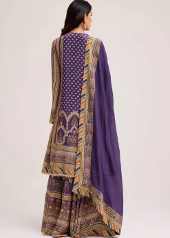 Purple Printed Palazzo Set With Mirror Work