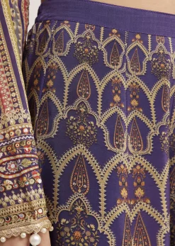 Purple Printed Palazzo Set With Mirror Work