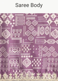 Purple Printed Satin Saree With Sequins Embroidered Border And Unstitched Blouse