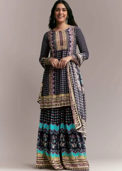 Purple Printed Sharara Set