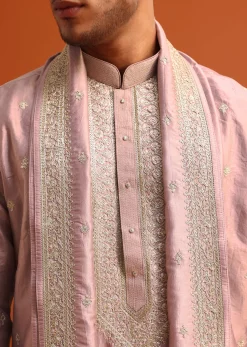 Purple Raw Silk Kurta Set With Thread Work Dupatta