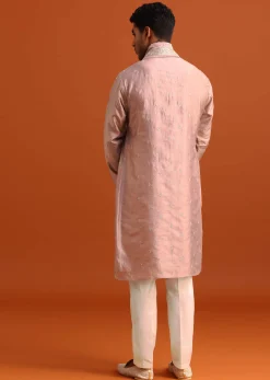 Purple Raw Silk Kurta Set With Thread Work Dupatta