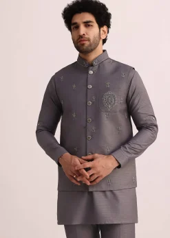 Purple Rayon Kurta Jacket With Mandarin Collar