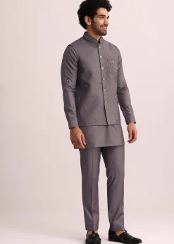 Purple Rayon Kurta Jacket With Mandarin Collar