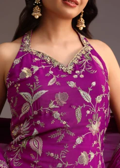 Purple Resham Work Sharara Set With Dupatta