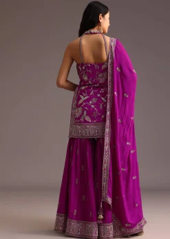 Purple Resham Work Sharara Set With Dupatta