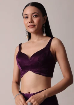 Purple Satin Chinon Saree With Stone Work And Unstitched Blouse Piece