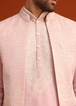 Purple Satin Embroidered Jacket Kurta Set