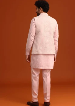 Purple Satin Embroidered Jacket Kurta Set