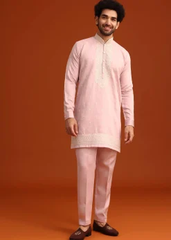 Purple Satin Embroidered Jacket Kurta Set