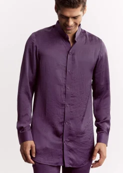 Purple Satin Jacket Kurta Set With Metal Embellishment