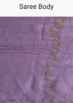 Purple Satin Saree With Cutdana Embellishment And Unstitched Blouse Fabric