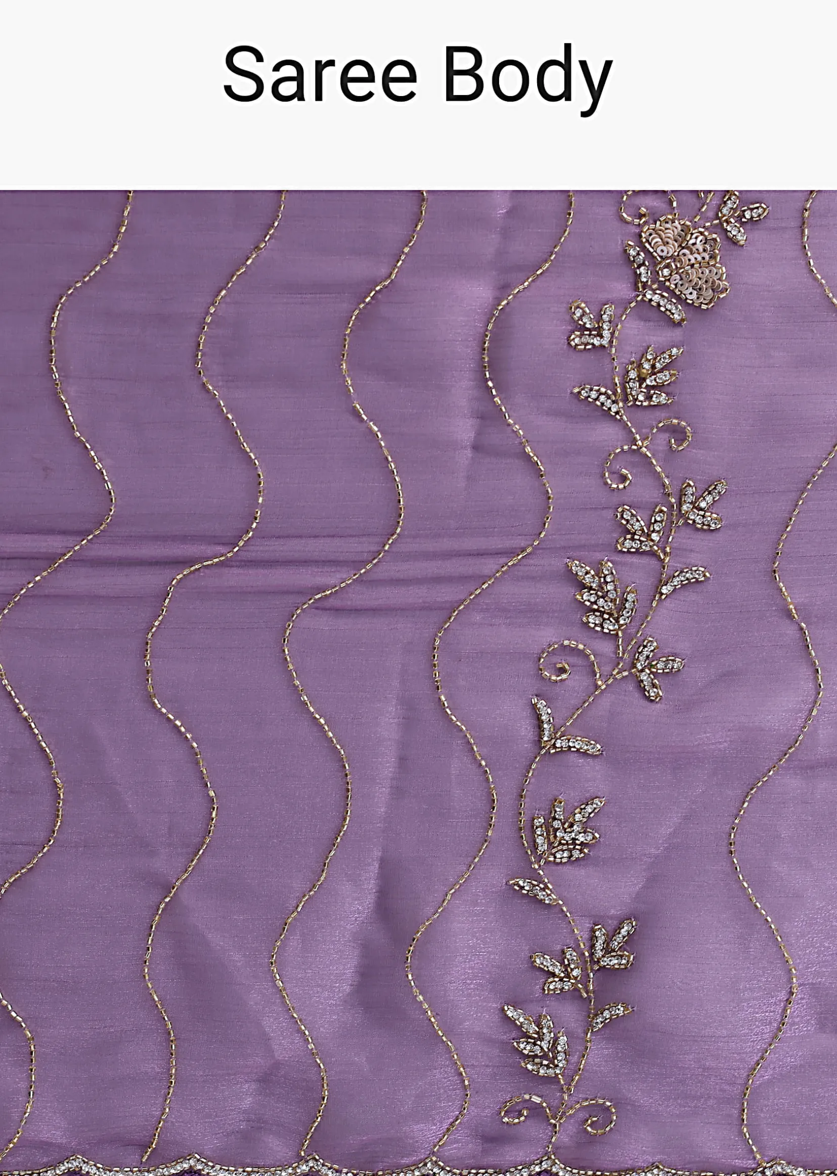 Purple Satin Saree With Cutdana Embellishment And Unstitched Blouse Fabric