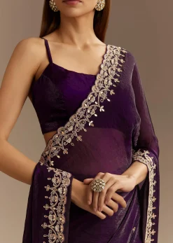 Purple Satin Saree With Gotapatti Work And Scallop Border