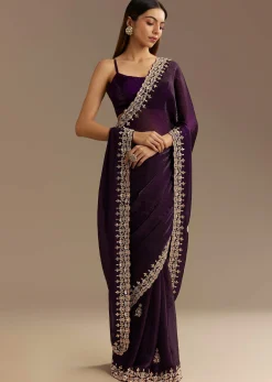 Purple Satin Saree With Gotapatti Work And Scallop Border