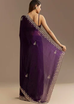 Purple Satin Saree With Gotapatti Work And Scallop Border