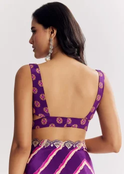 Purple Satin Saree With Gota And Mirror Embroidery