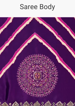 Purple Satin Saree With Gota And Mirror Embroidery