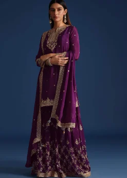 Purple Sequin Embellished Kurta And Palazzo Set