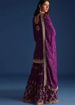 Purple Sequin Embellished Kurta And Palazzo Set
