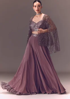 Purple Sequin Embellished Jacket And Palazzo Set